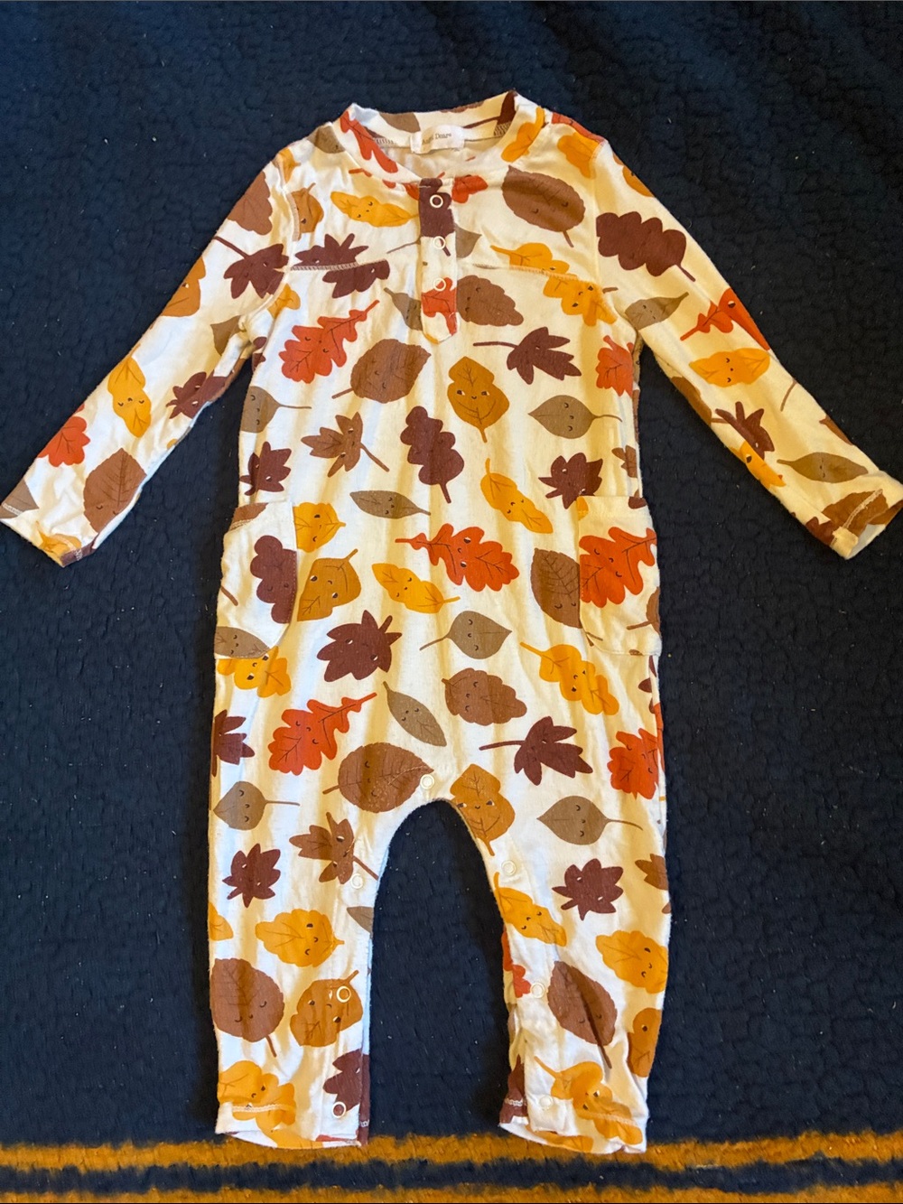 Angel Dear White One-Piece Footie with Orange & Brown Leaf Print
